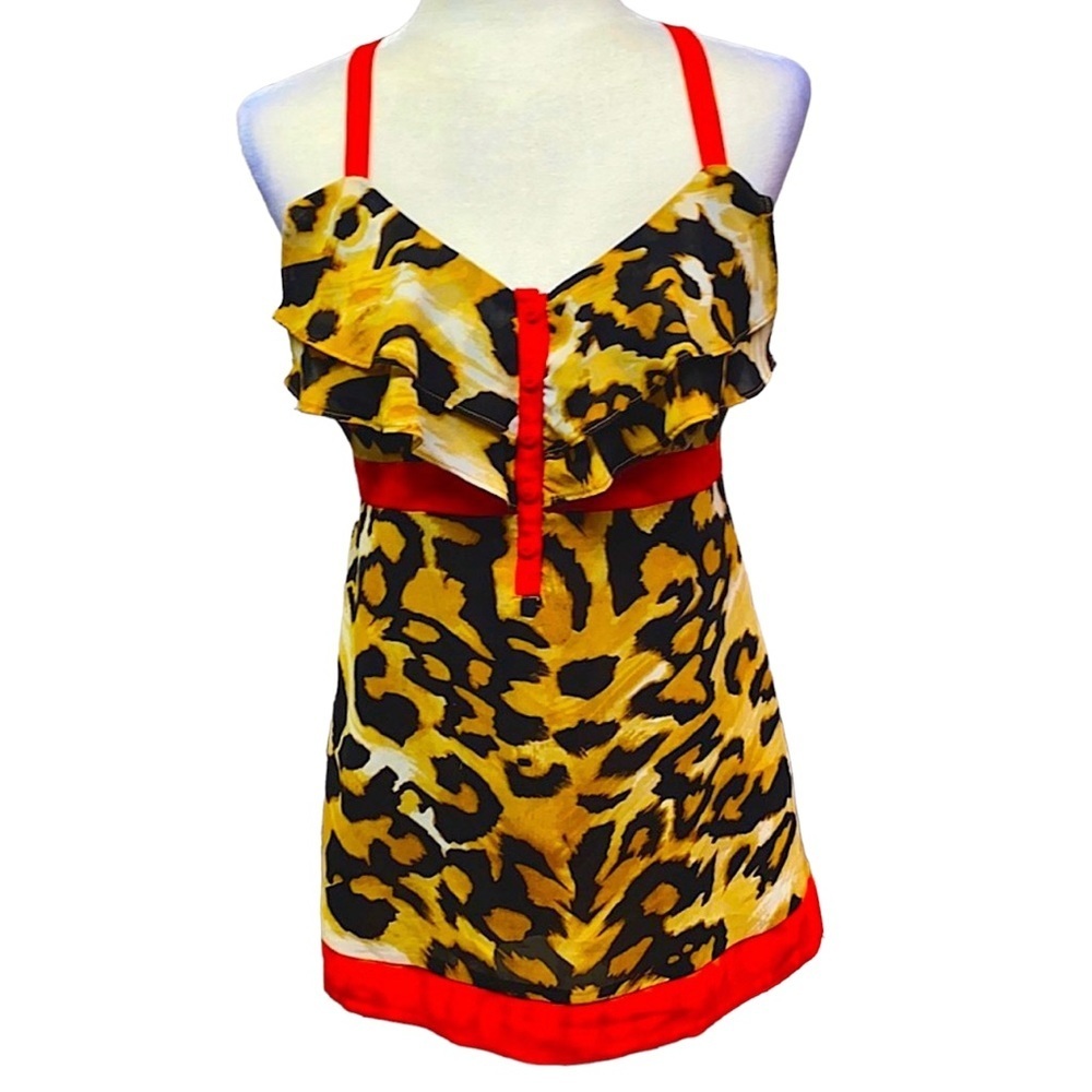 Nicole Miller Leopard Ruffled Blouse With Tie